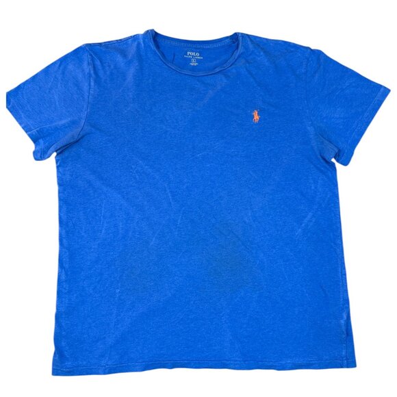 Polo Ralph Lauren Blue Crewneck Tee Orange Pony Logo Sz Large - Picture 1 of 2